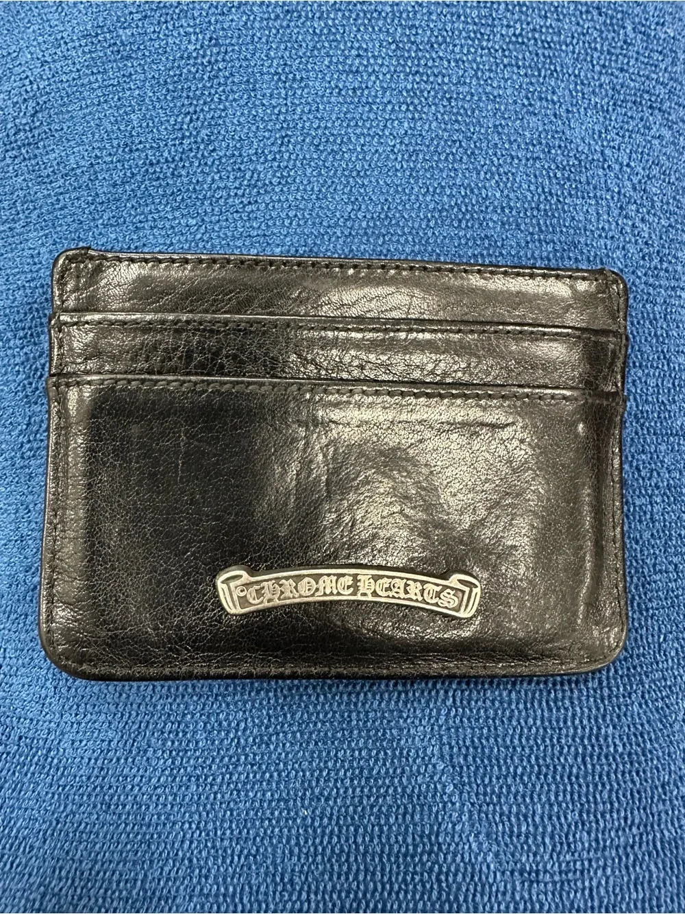 Chrome Hearts Black Leather Card Sleeve with Silver Logo